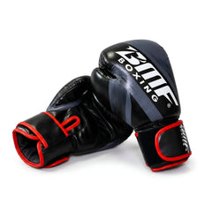 Gants de Boxe BMF Boxing – Noir & Gris, Liserés Rouges, Cuir Synthétique Renforcé