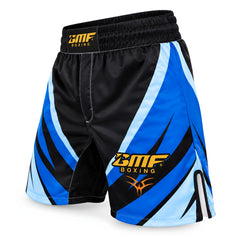 Short de Boxe BMF Boxing – Satin Noir & Bleu | Combat, Entraînement & Compétition