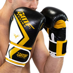 Gants de Boxe BMF Boxing – Noir, Blanc & Or, Cuir Premium
