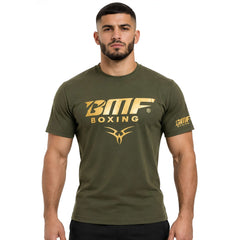 T-shirt BMF Boxing – Vert Kaki, Logo Doré, Coton Premium