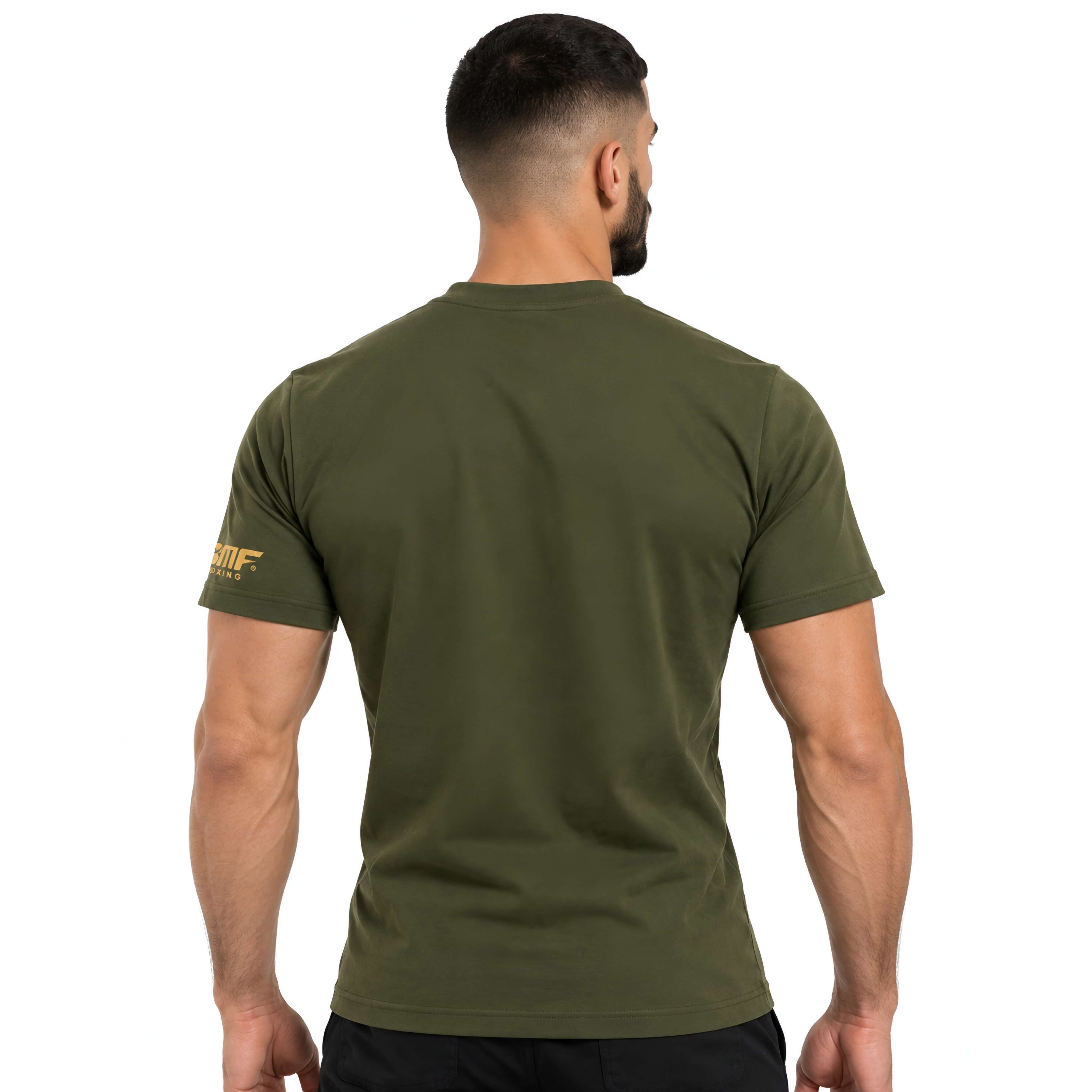 T-shirt BMF Boxing – Vert Kaki, Logo Doré, Coton Premium