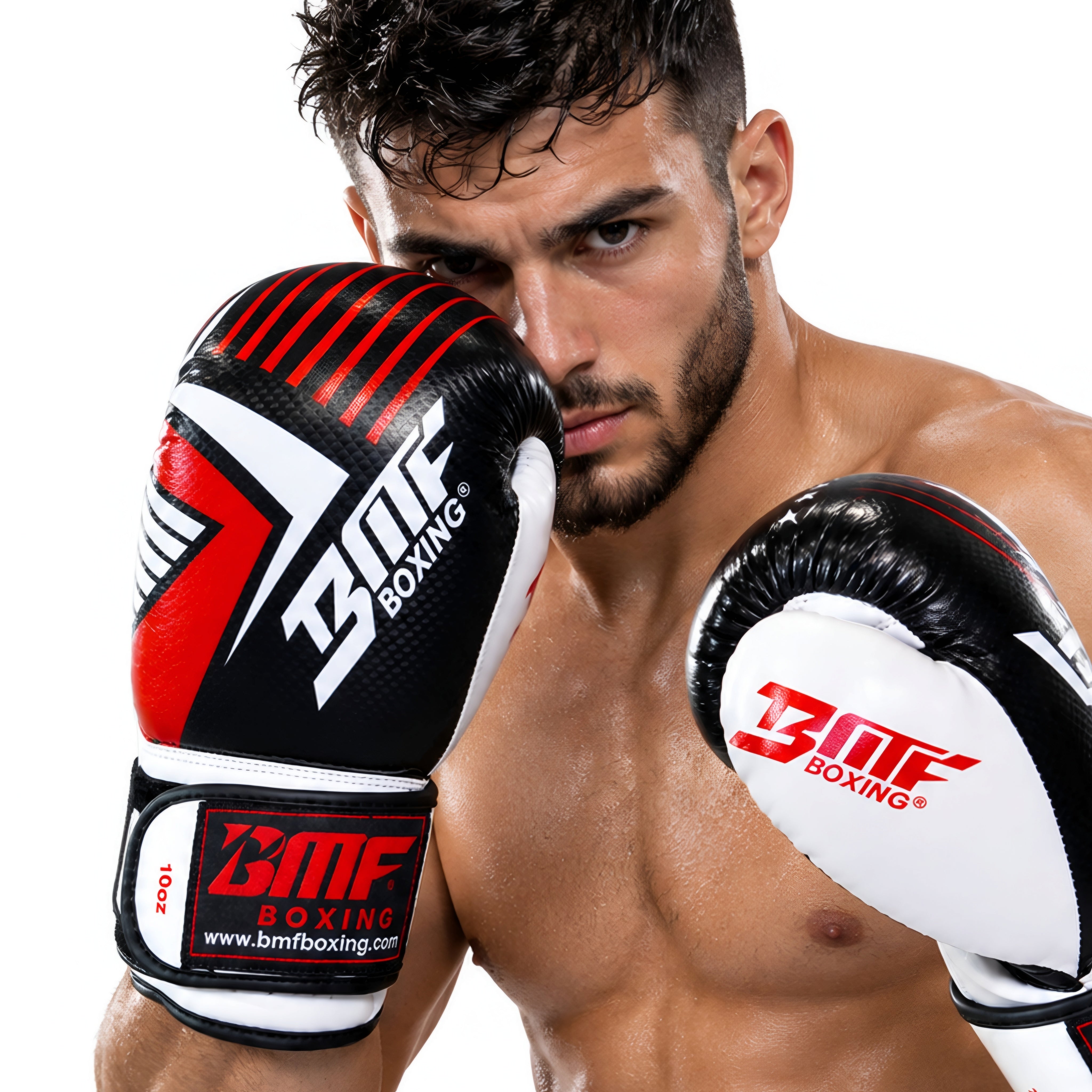 Gants de Boxe BMF Boxing – Noir, Blanc & Rouge, Cuir Synthétique Haute