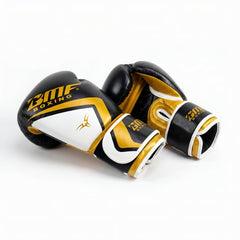 Gants de Boxe BMF Boxing – Noir, Blanc & Or, Cuir Premium