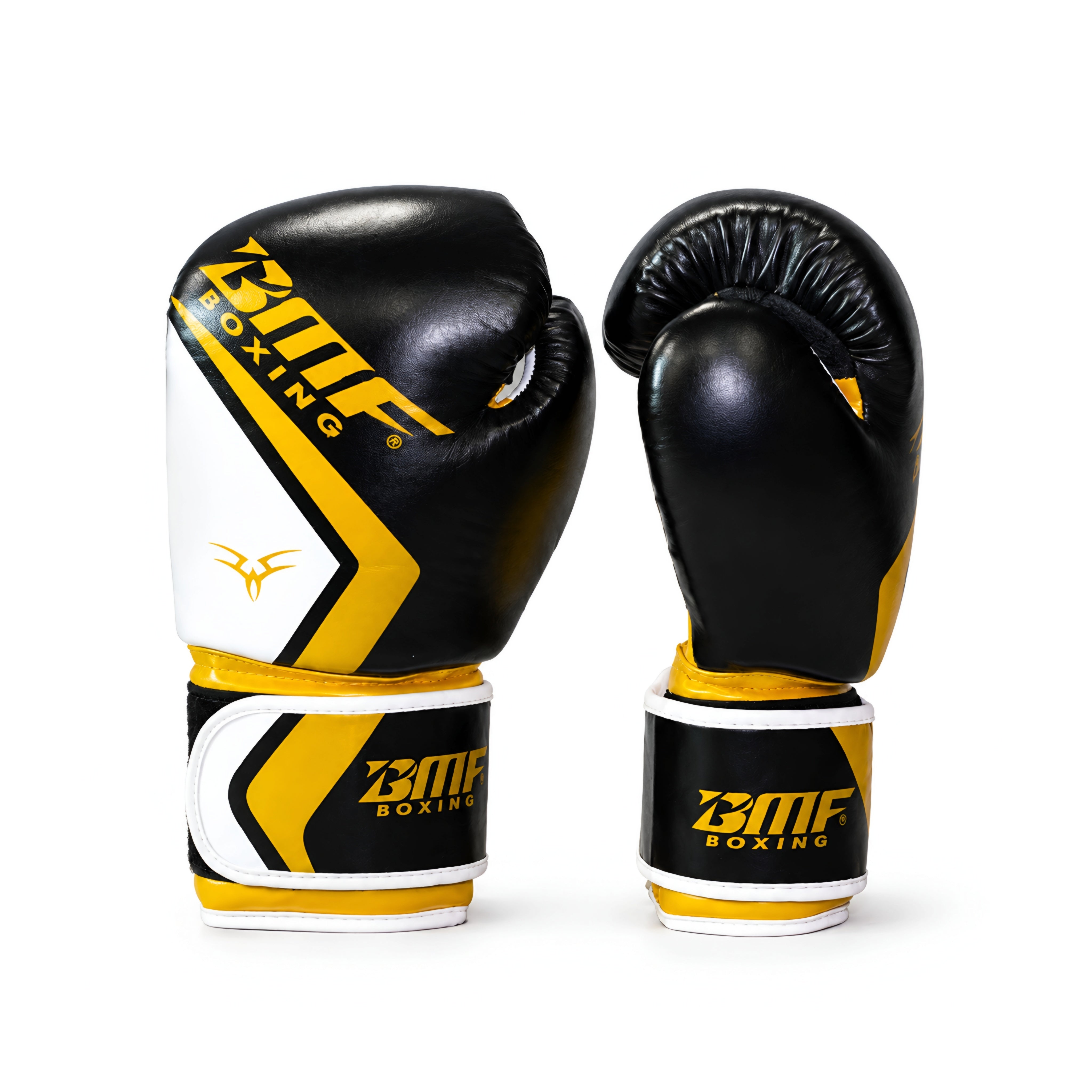 Gants de Boxe BMF Boxing – Noir, Blanc & Or, Cuir Premium