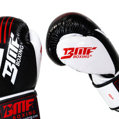 Gants de Boxe BMF Boxing – Noir, Blanc & Rouge, Cuir Synthétique Haute