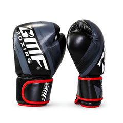Gants de Boxe BMF Boxing – Noir & Gris, Liserés Rouges, Cuir Synthétique Renforcé