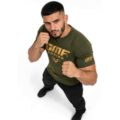 T-shirt BMF Boxing – Vert Kaki, Logo Doré, Coton Premium